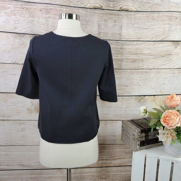 Club Monaco Elbow Length Seed Stitched Black Top Small - Picture 2 of 6